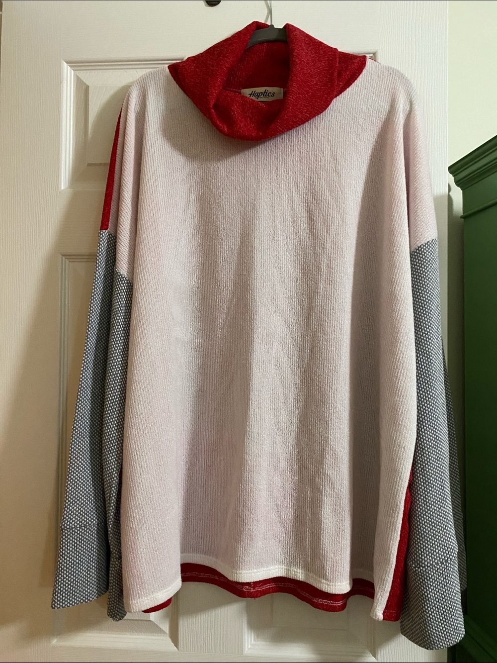 Haptics Women's Colorblock Cowl Sweater - Red, White & Gray
